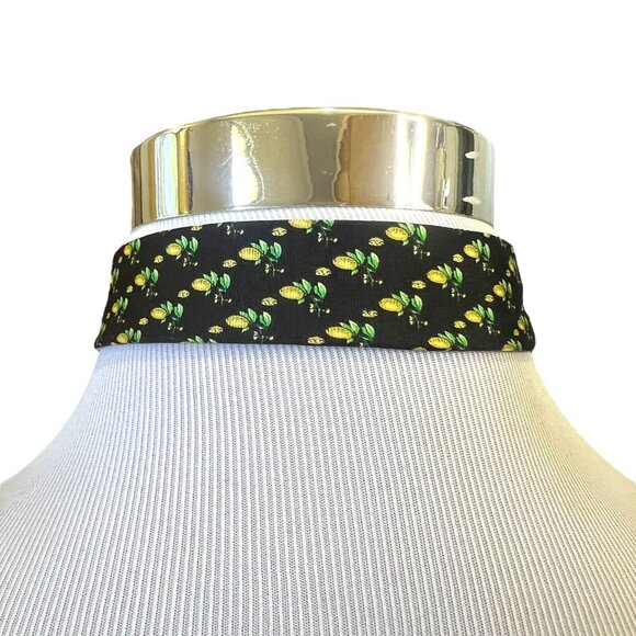 Galizia Mens Silk Navy Blue Ditsy Lemon Print Tie Made In Italy 3 .75" x 58" - Picture 4 of 7